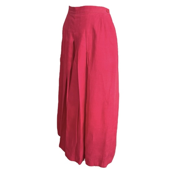 Vintage Lloyd Williams Hot Pink Pleated Linen Culottes Wide Leg Pants Resortwear - Picture 10 of 16